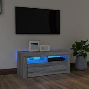 Comodă TV cu lumini LED, gri sonoma, 90x35x40 cm