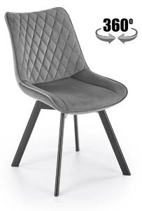 Scaun tapitat K520, gri/negru, stofa catifelata, rotativ, 45x63x80 cm