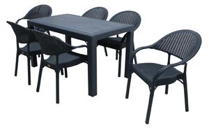 Set masă grădină Caliope tip ratan 80x140 cu 6 scaune antracit