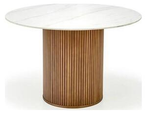 Masa BRUNO, alb cu efect de marmura/nuc, 120x120x76 cm