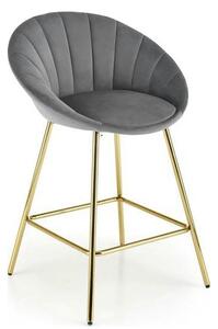 Scaun bar H112, gri/auriu, stofa catifelata/otel, 58x52x87 cm