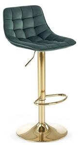 Scaun de bar auriu/verde H120, stofa catifelata/otel, 43x44x84/106 cm