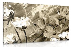 Tablou flori pictate în design sepia