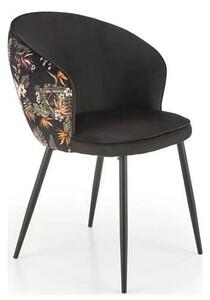 Scaun tapitat K506, negru, cu imprimeu floral, stofa catifelata, 55x60