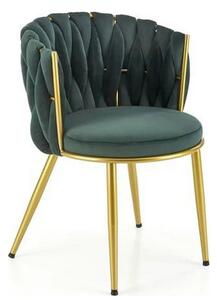 Scaun de dining K517, verde inchis/auriu, stofa catifelata/metal, 57x6