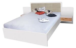 Cadru pat EFFECT 160x200, alb, PAL/stofa, cu 2 noptiere