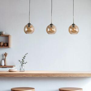 Lindby Sofian lampă suspendată, chihlimbar, sticlă, 100 cm, 3 becuri., reglabil, Bronz / Alamă Veche, Camera de zi / sufragerie, Sticlă, Modern