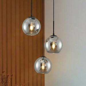 Lindby Lampă suspendată Jurian, 32 cm, 3 becuri, negru/moke, sticlă, reglabil, Gri, Camera de zi / sufragerie, Sticlă, Modern