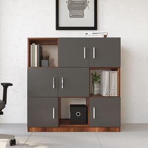 Comoda inalta VO7 - BA, gri/nuc, PAL melaminat, 120x38x122 cm