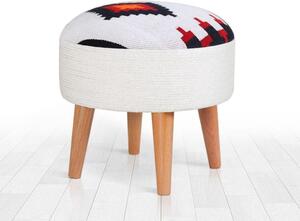 Taburet FARM, alb/stejar, lemn/material textil, 46x46x42 cm