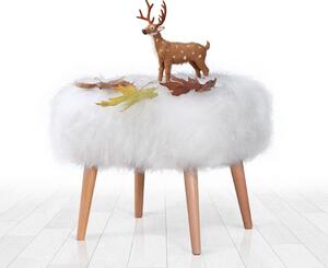 Taburet DEER, alb/stejar, blana artificiala/lemn, 50x42x45 cm