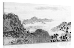 Tablou pictură tradițională chineză ale peisajului în design alb-negru