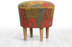 Taburet RUG V2, multicolor/stejar, material textil/lemn, 42x42x42 cm