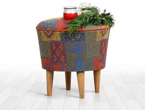 Taburet RUG V3, multicolor/stejar , material textil/lemn, 42x42x42 cm