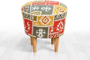 Taburet RUG, multicolor/stejar, material textil/lemn, 42x42x42 cm