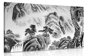 Tablou pictura peisagistică chineză în design alb-negru