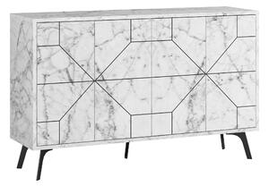 Comoda DUNE, alb cu efect de marmura, PAL melaminat, 123x35x77 cm