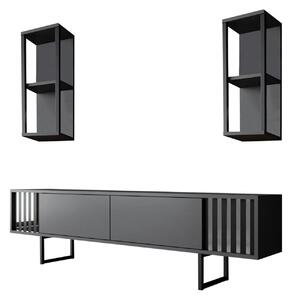 Mobilier living CHROME LINE, gri/negru, PAL melaminat/metal, 3 piese