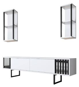 Mobilier living CHROME LINE, alb/negru, PAL melaminat/metal, 3 piese