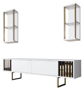 Mobilier living GOLD LINE, alb/auriu, PAL melaminat/metal, 3 piese
