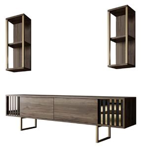 Mobilier living GOLD LINE, nuc/auriu, PAL melaminat/metal, 3 piese