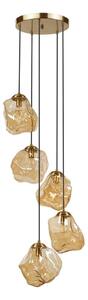 Lustră suspendată pe cablu CRISTAL, 5xE14/15W/230V, alamă/bej fumuriu