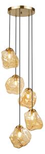Lustră suspendată pe cablu CRISTAL, 5xE14/15W/230V, alamă/bej fumuriu