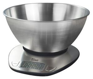 Cantar alimentar digital Zilan, 5 kg, 1 g, Recipient 2000 ml, ecran LED, indicator baterie scazuta, inox, Gri