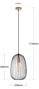 Lustră suspendată pe cablu OVELLA, 1xE27/15W/230V, diametru 25 cm, negru/pin