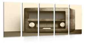 Tablou 5-piese retro radio în design sepia