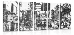 Tablou 5-piese panoramă abstractă a orașului în design alb-negru