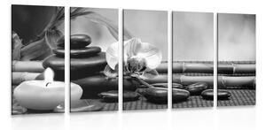 Tablou 5-piese natura moartă Feng Shui în design alb-negru