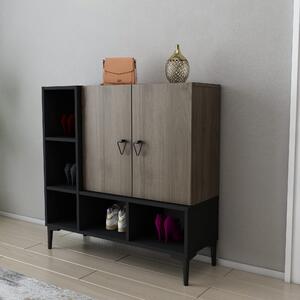 Pantofar Platin, negru/nuc, PAL melaminat, 100x35x100 cm