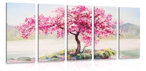 Tablou 5-piese cireș oriental în design roz