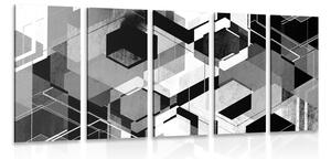 Tablou 5-piese geometrie abstractă în design alb-negru
