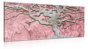 Tablou copacul abstract pe lemn cu contrast roz