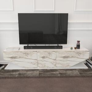 Comoda TV INCI, alb cu efect de marmura, PAL melaminat, 180x30x45 cm