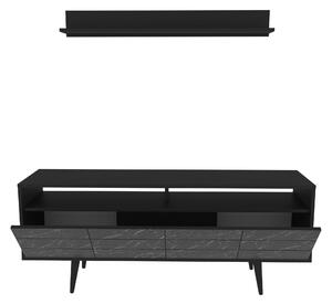 Mobilier living OLA, negru cu efect de marmura, PAL melaminat, 2 piese