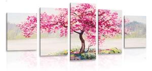 Tablou 5-piese cireș oriental în design roz