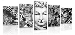 Tablou 5-piese Budha pe un fundal exotic în design alb-negru