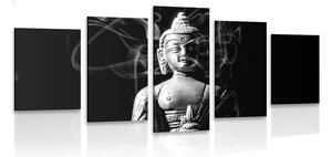 Tablou 5-piese statuie Budha în design alb-negru