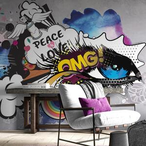 Tapet ochiul graffitti pe fundalul gri