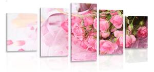Tablou 5-piese buchet romantic de trandafiri roz