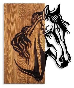 Decoratiune perete HORSE 1, stejar/negru, lemn/metal, 48x57 cm