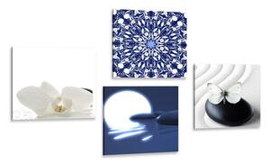 Set tablouri Feng Shui în design alb-albastru