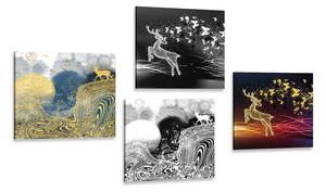 Set tablouri cerbi de basme în design abstract