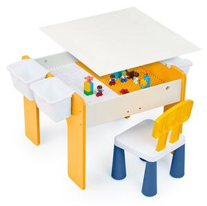 Măsuță multifuncțională pentru copii, folosita la activitati creative, construit modular cu blocuri, depozitare, desenat, colorat, din lemn mdf, scaun inclus, 57x57x45, 3-6 ani, onuvio® - galbe