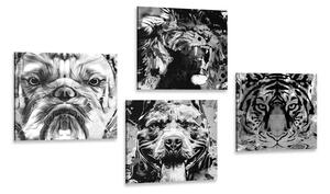 Set tablouri animale în design alb-negru de stil pop art