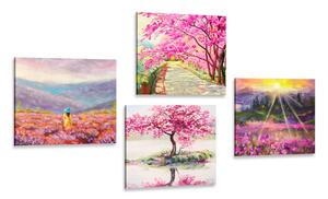 Set tablouri imitația frumoasă de pictură în ulei în coloarea roz