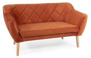 Canapea KARO 2, caramiziu/fag, stofa catifelata/lemn, 140x75x76 cm
